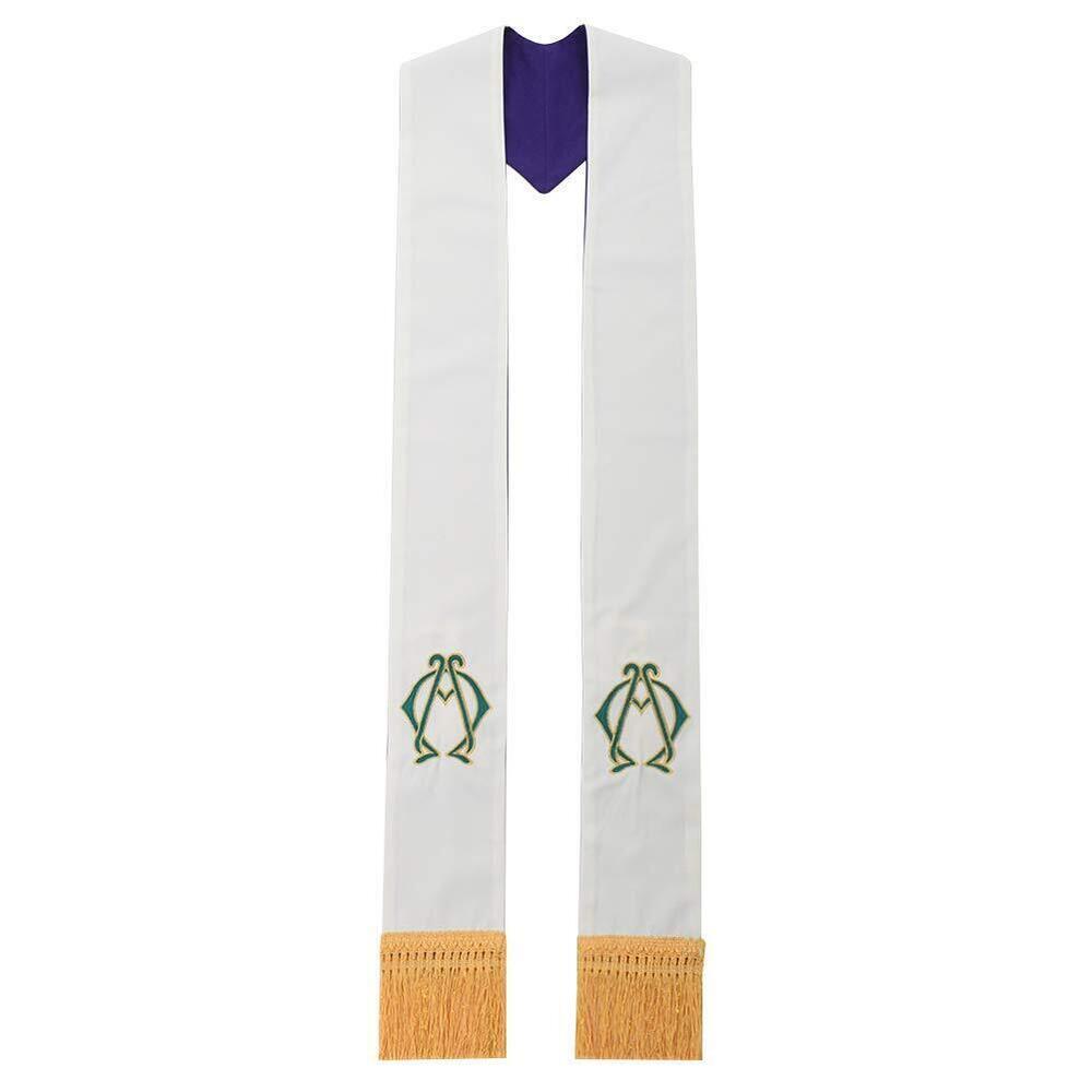 1078 Church Priest Reversible Stole Purple and White with Tassels